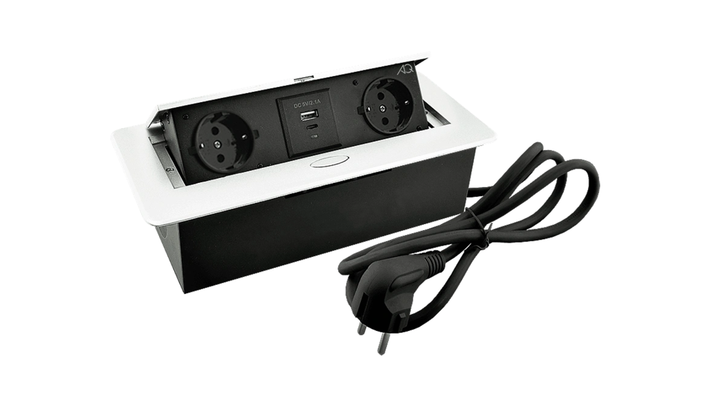 Блок розеток приямоугольный поворотный, 2 розетки, 1 USB-A, 1 Type-C, белый IP20 PLUG-X AQ