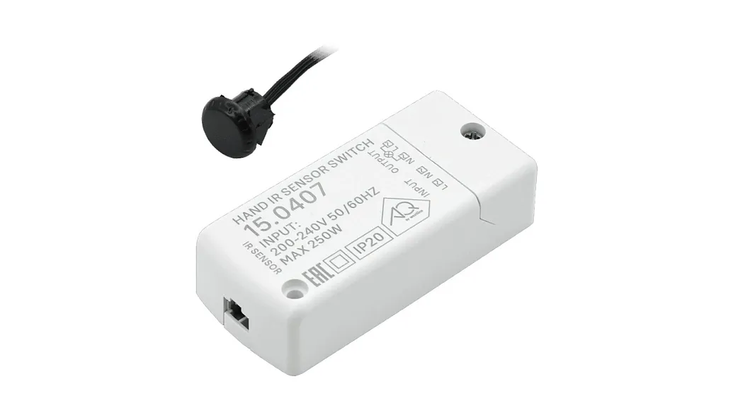 Выключатель врезной/накладной, IR-датчик, на взмах руки, 220V 250W IP20 чёрный AQ