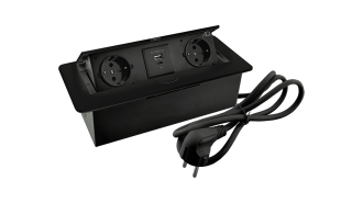  - Блок розеток приямоугольный поворотный, 2 розетки, 1 USB-A, 1 Type-C, чёрный IP20 PLUG-X AQ