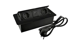  - Блок розеток приямоугольный поворотный, 2 розетки, 1 USB-A, 1 Type-C, чёрный IP20 PLUG-X AQ
